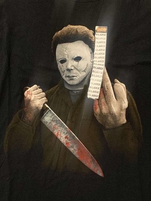 Halloween Michael Myers Shirt Middle Finger Mens Large Black Horror Movie NEW L