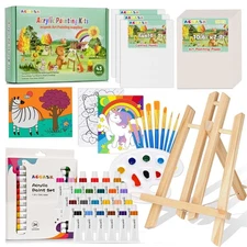 43 Pieces Acrylic Painting Kits for Kids,Non Toxic Arts Supplies and Paint Se...