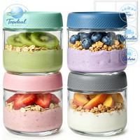 MüSlibecher 300Ml GlasbehäLter Mit Deckel 4Er Set FüR Overnight Oats