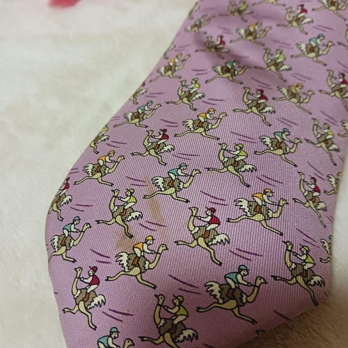 HERMES Necktie Tie Pink all-over pattern 100% Silk made in France J4674 - Picture 17 of 24