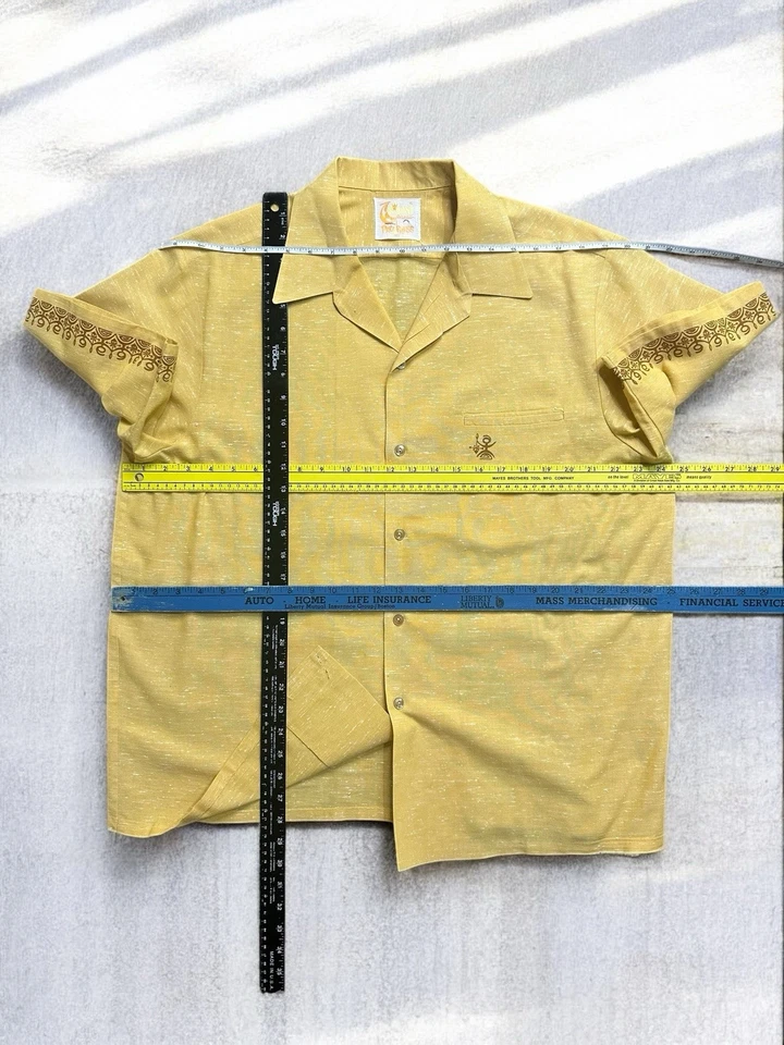 CAMISA HAWAIANA OLANI ALGODÓN POLI MOSTAZA AMARILLO TALLA XXL VINTAGE AÑOS 60 Foto 4 de 4