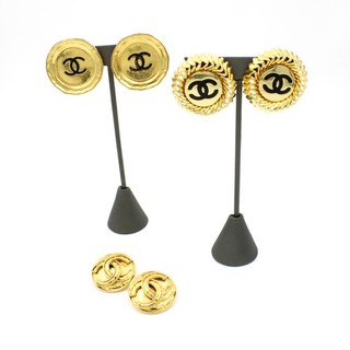 Vintage Chanel Gold Toned Signature CC Clip On 30 41mm Earrings Lot of 3 #M1346