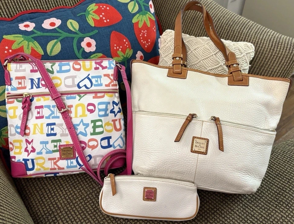 Lote Paquete Dooney Bourke Bolso Blanco Arco Iris Rosa Doodle Graffiti Bandolera Foto 4 de 4