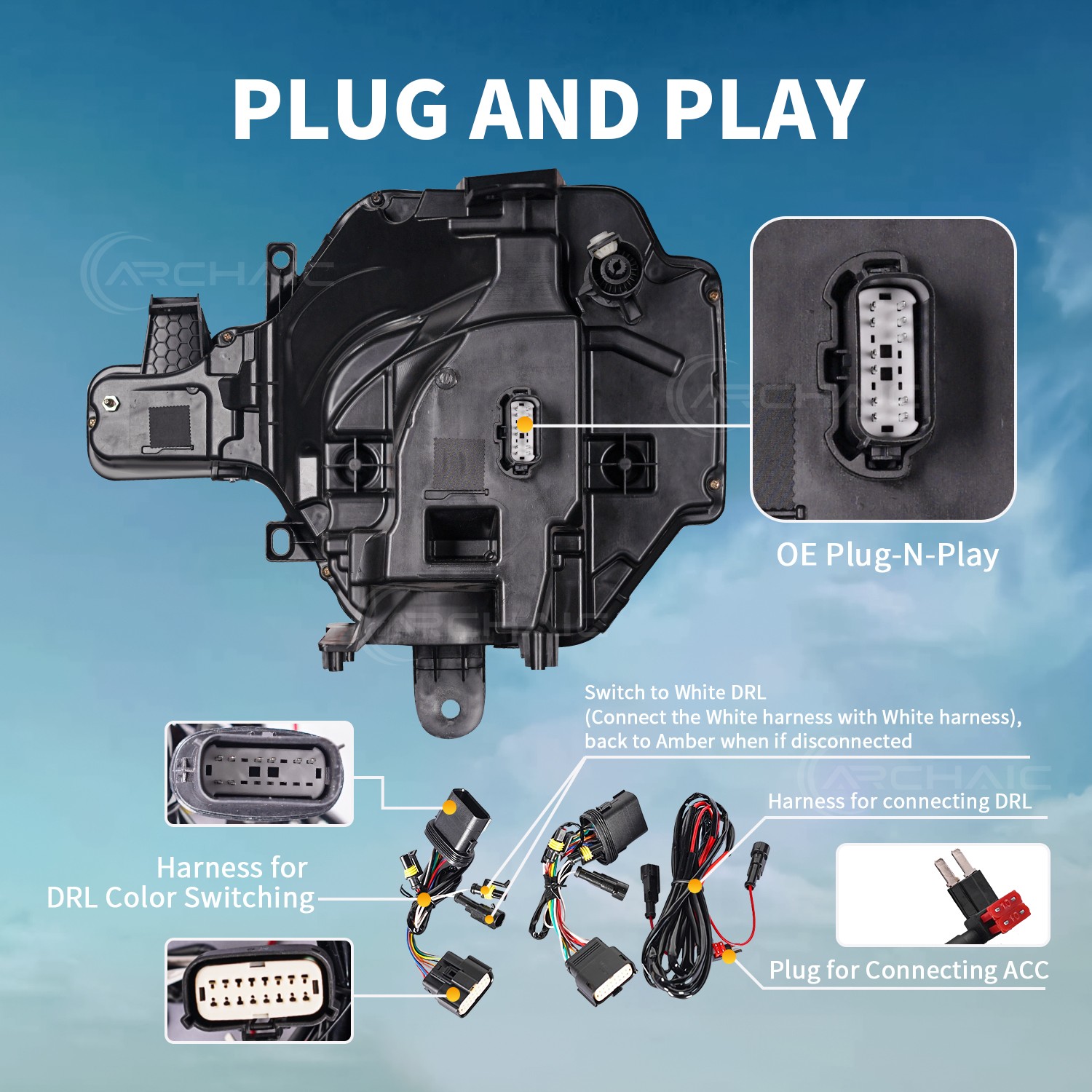 Pair Dynamic LED Headlights For 2021-2025 Ford Bronco Amber/White DRL Headlamp