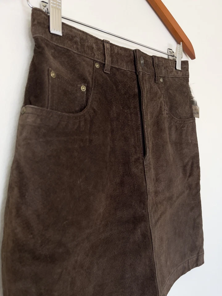 Minifalda de gamuza vintage azul marino antigua para mujer talla 6 marrón nueva con etiquetas 100 % cuero Foto 2 de 4