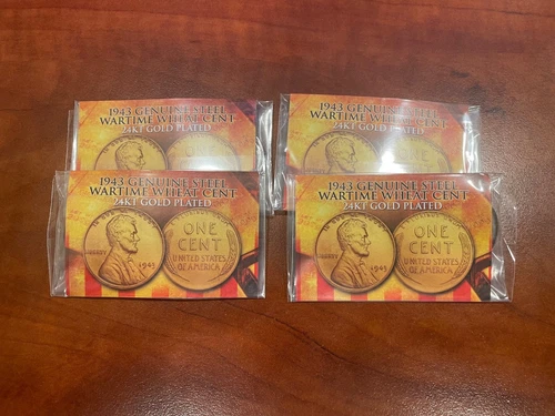 Lot of 8 Genuine 1943 Wartime Cents - Gold Plated