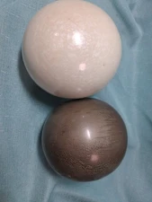 2 Rustic Decorative Ceramic Orb Sphere Ball Glaze  Cream Light Bronze Heavy 