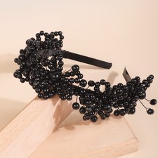 Black Pearls Headband Crystal Rhinestone Wedding Hair Piece Bridal Women