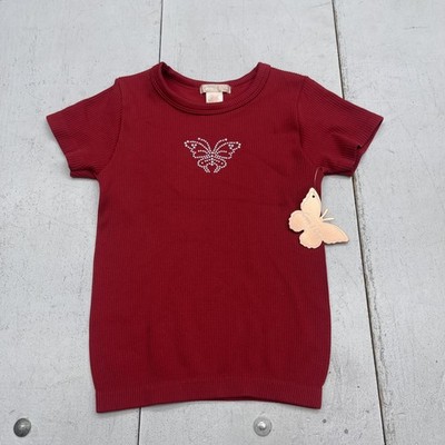 Emma & Elsa Shirt Girls 10/12 Red Ribbed Short Sleeve Butterfly Graphic Tee Top