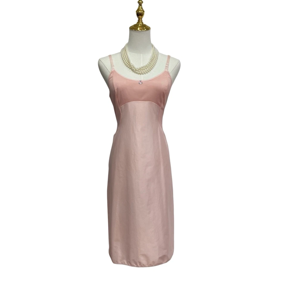 Vintage 50s Henson Kickernick Peachy Pink Nylon Rosebud Full Slip Dress Size M - Image 3 of 4