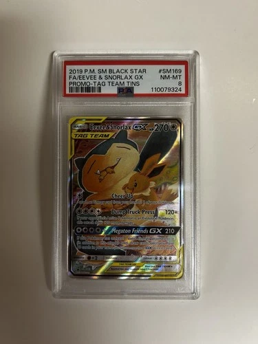 Eevee & Snorlax GX SM169 Tag Team Ultra Rare Pokemon Card Graded PSA 8 Mint