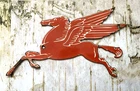 VINTAGE 8.5x5" MOBILGAS MOBILOIL RED PEGASUS PORCELAIN GAS PUMP STATION SIGN