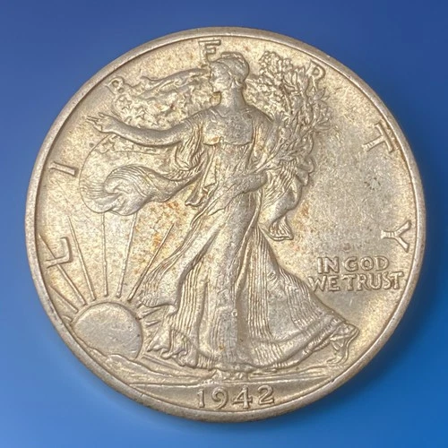 1942-D Walking Liberty Half Dollar 90% Silver Coin 50c AU Almost Uncirculated