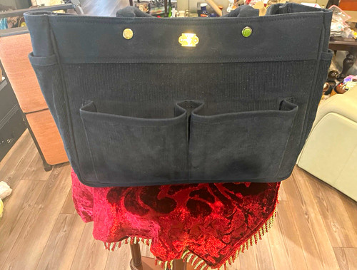 Le Prince Jardinier Black Corduroy Tote Bag Gold Logo & Accents