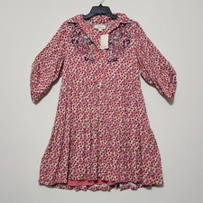 Nurture Dress Medium Yellow Brown Multicolor Shift Long Sleeves Front Button 934