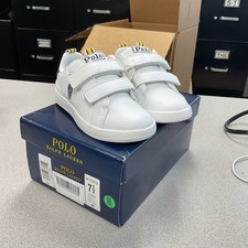NWT Polo Ralph Lauren Kids Sneakers Size 7 1/2 M White Polo Bear Hook-and-Loop