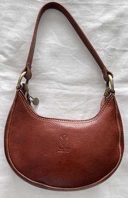 Handmade Vera Pelle Brown Italian Leather Crescent Moon Shoulder Bag