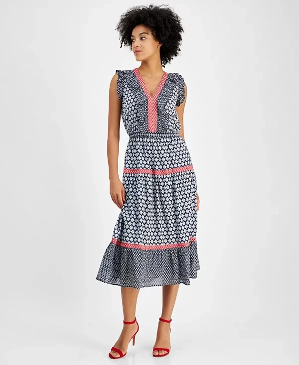 knee length dresses for ladies Nautica Jeans Women's Sleeveless Smocked Dress