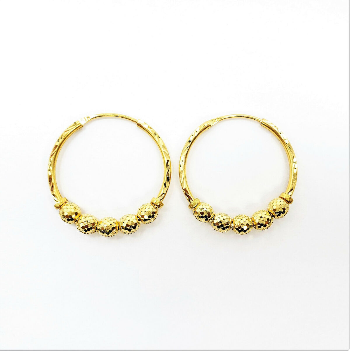Genuine 22K Yellow Gold Hoop Earrings With Beads Hallmarked Genuine 22K Yellow Gold Hoop Earrings With Beads Hallmarked