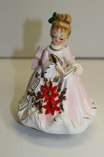 Vtg Josef Originals Girl Writing Christmas Cards Letters Music Box Poinsettias - Picture 12 of 12