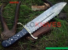 15"  Hand Forged Damascus Steel Hunting Bowie Knife Micarta Special Edition USA
