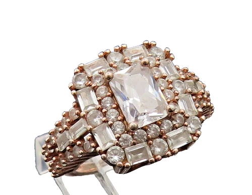 925 Silver  Vintage Rose Gold Plated  Withe Topaz Broad Ring Sz 5  RG26882