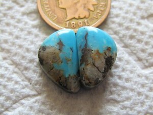 2 Chinese Hubei Redskin Turquoise Cabs 12 carat Cabochons Matching Set Pair