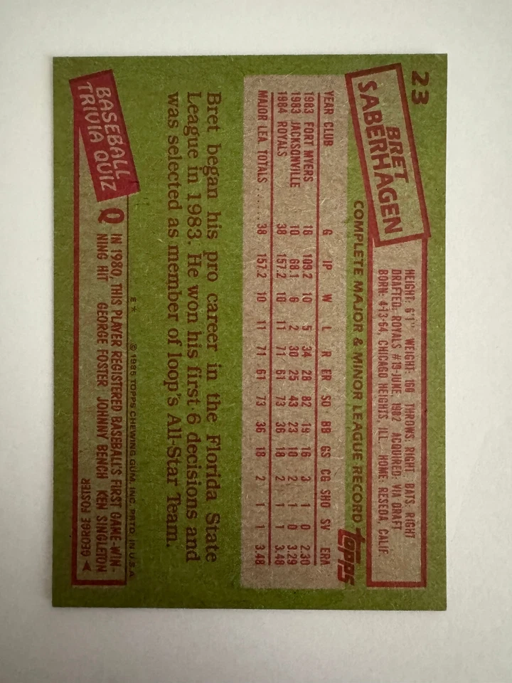 Kansas City Royals 1985-89 Topps conjuntos de equipo base (lote de 5 juegos con Bo, Saberhagen RCs) Foto 3 de 4