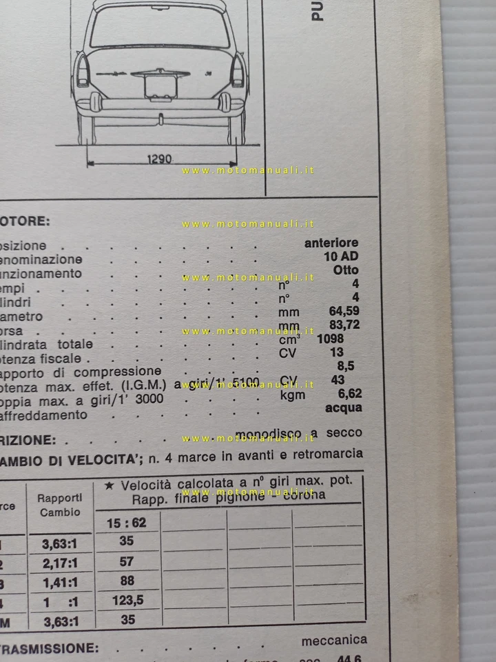 Innocenti Austin I-4 1964 agg. 1967 scheda omologazione DGM Motorizz. Facsimile - Immagine 3 di 3