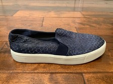 Vince Navy Blue Snakeskin Textured Slip-On Sneakers, Size 7 US 37.5 EUR