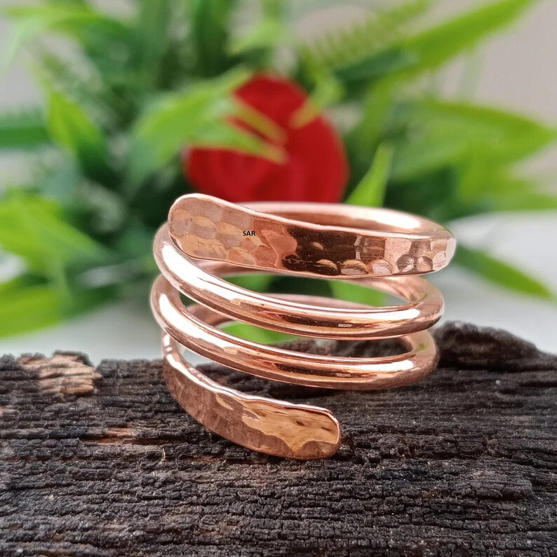 Solid Hammered Copper Ring Pure Copper Wrap Ring … - image 4