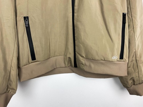 ALO YOGA Fleet Jacket Bomber Large $398 GRAVEL Brown Zip Hoodie Insulated L - Picture 2 of 13