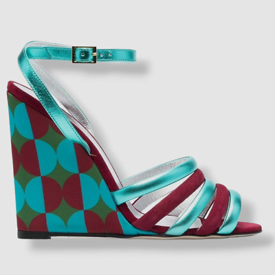 $940 La DoubleJ Women's Blue Tones Strappy Wedge Sandal Shoes Size 38