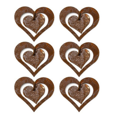 12x Hanging Rust 10cm Double Heart Outdoor Garden Ornament Patio Decor ...