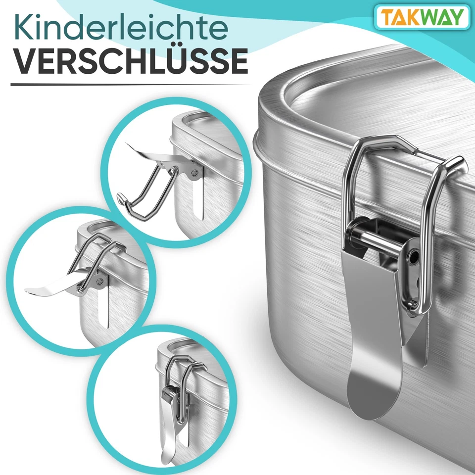 TAKWAY Edelstahl Brotdose mit Fächern 800ml | auslaufsichere Lunch Box | B-Ware - Bild 4 von 4