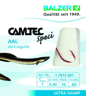 Balzer Camtec 60cm Aalhaken 1 2 4 6 8 Angelhaken Eel Hook Aal Wurmhaken Rot