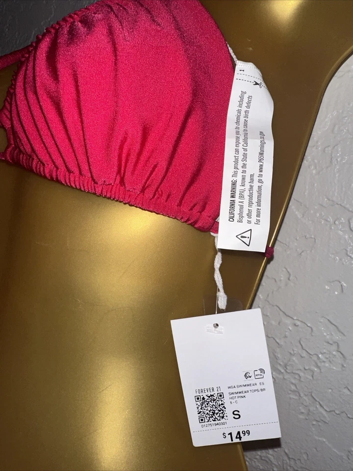 Conjunto de bikini Forever 21 nuevo con etiquetas rosa rojo talla pequeña parte superior e inferior grande Foto 2 de 3