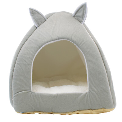 TRIXES Kätzchen Katzenbett grau Teddybär Fleece Style NEU super weich Hundebett Hütte