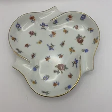 Vintage ladies Triangle ashtray trinket dish white ceramic with flowers and gold