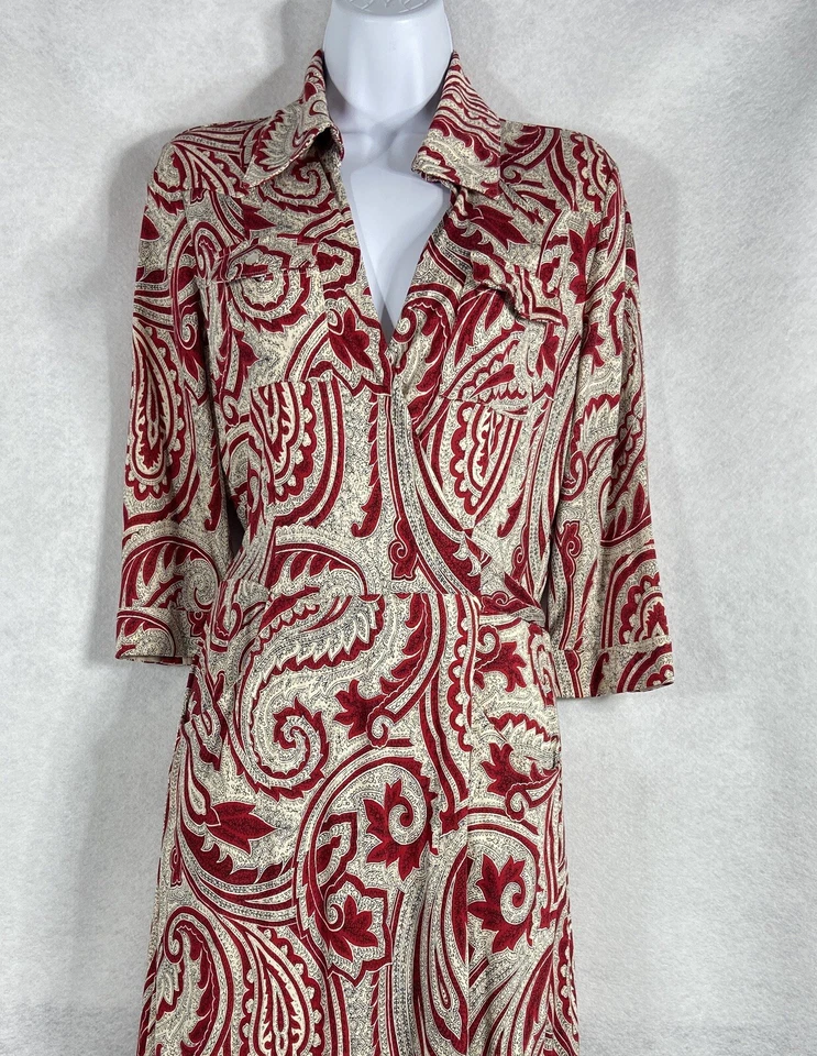 Vestido envolvente Diane von Furstenberg 10 beige rojo Mary Jo seda cachemira manga larga Foto 2 de 4