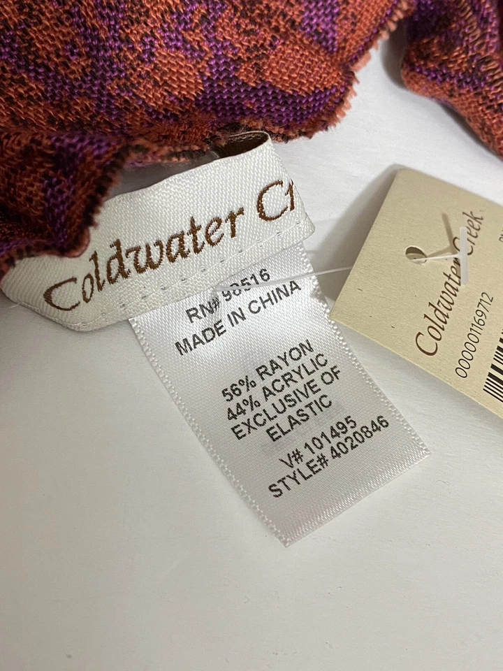 全新带标签 Coldwater Creek Artisan Ruffle 围巾 人造丝 红色 珠宝色调 女士礼物 — 第 2/4 张图片