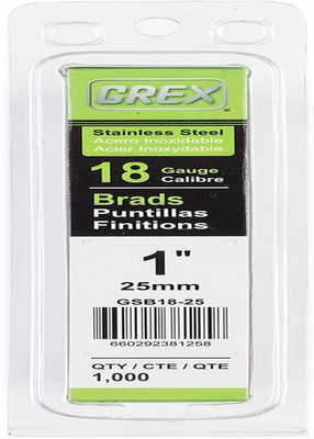 Grex GSB18-25 1 In. 18 Ga. Brad Nails, Stainless Steel 304, 1M