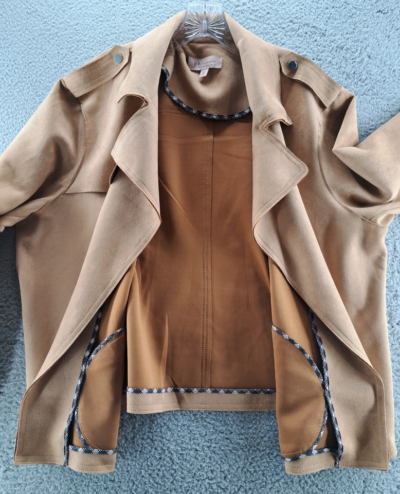 Philosophy Suede Open Front Moto Jacket Womens 3X Tan Faux Leather Republic - Image 4 of 4
