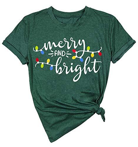 Christmas Shirts Womens Merry and Bright Shirt Xmas Holiday X-Large Green - Picture 4 of 7