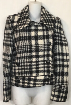 stella mccartney Jacket Black And White Plaid Double Breasted Wool Size 36