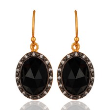 18k Gold Plated Sterling Silver Dangle Earrings With Black onyx Gift For Mother