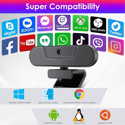 Webcam Kamera 4K mit Mikrofon und Stativ Privat für PC Computer Desktop B393 - Bild 7 von 9