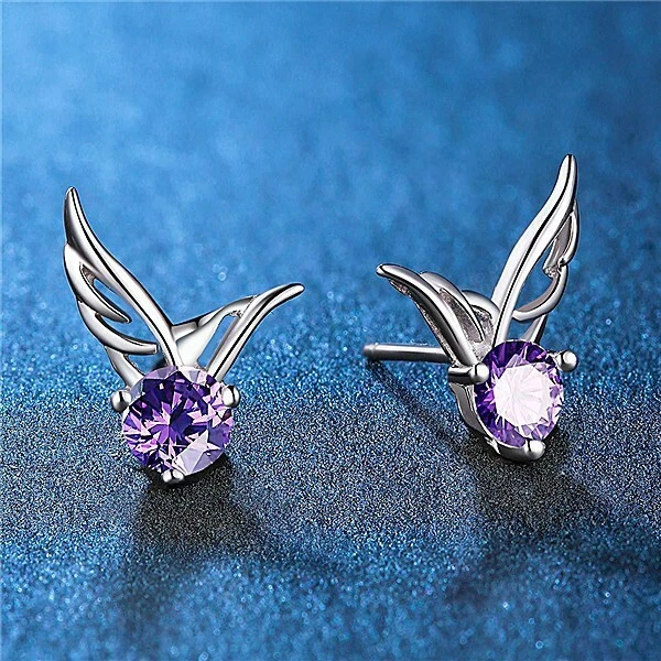Elegantes pendientes de plata de ley 925 con alas de ángel de cristal para mujer 1306 Foto 2 de 4
