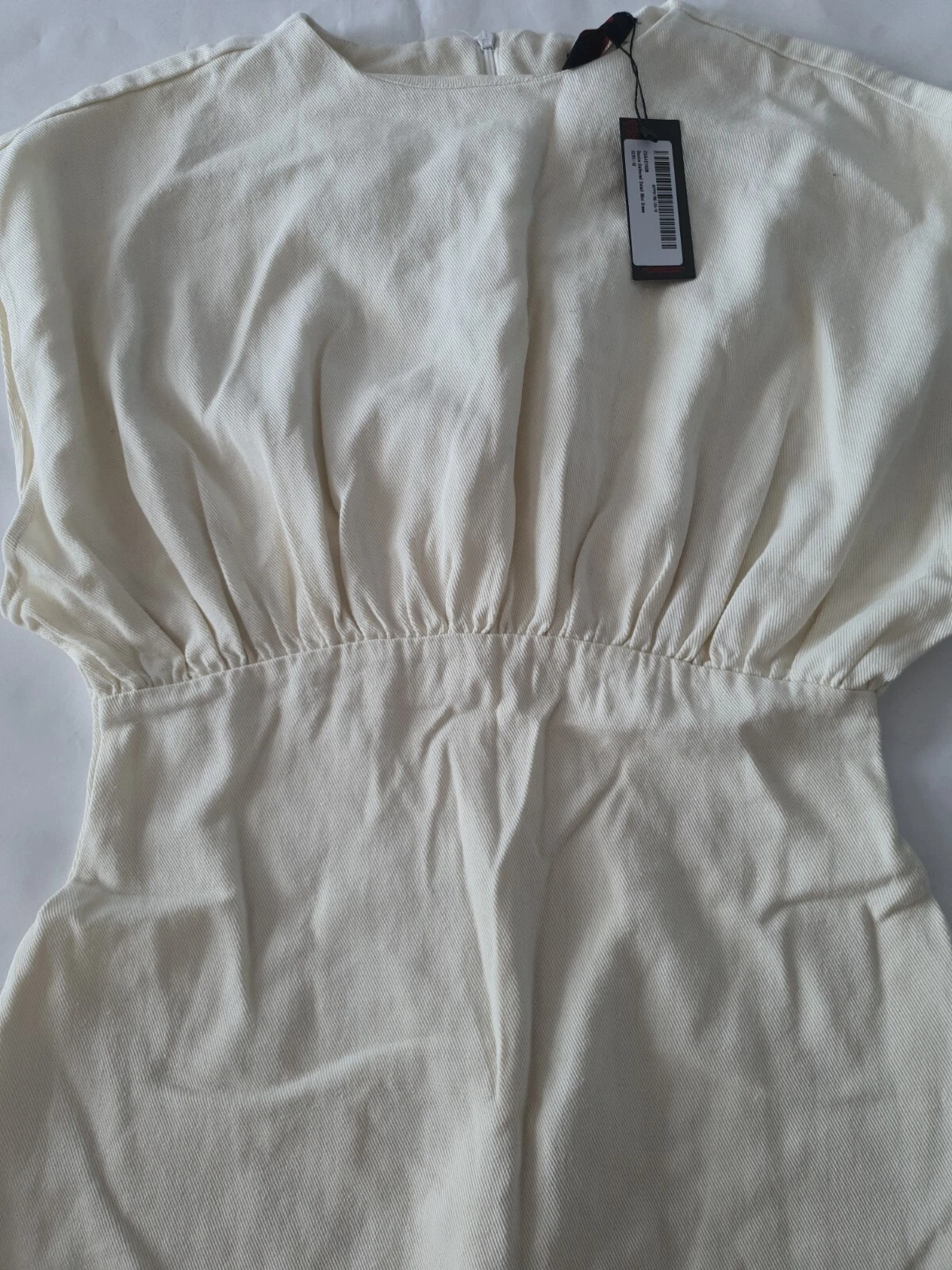 OFF WHITE Mini abito Misspap denim dettagli raccolti bianco sporco taglia 10