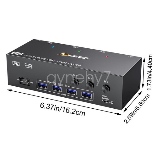 HDMI Displayport USB 3.0 KVM Switch 3 Monitor 3 PC 8K 4K Triple Monitor Switcher - Picture 3 of 28
